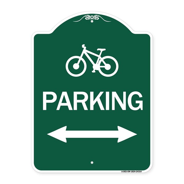 Bicycle Parking W/ Bidirectional Arrow, Green & White Aluminum Sign, 18" x 24", GW-1824-24314